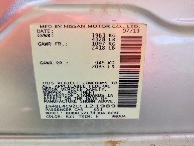 Продаж на аукціоні авто 2020 Nissan Altima, vin: 1N4BL4CV2LC121989, номер лоту: 69773096