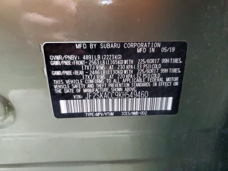 70362716 :رقم المزاد ، JF2SKACC9KH549460 vin ، 2019 Subaru Forester مزاد بيع