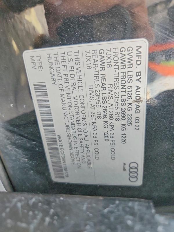 Продажа на аукционе авто 2022 Audi Q3, vin: WA1EECF38N1109179, номер лота: 67813636