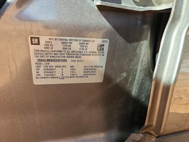 2012 Gmc Terrain მანქანა იყიდება აუქციონზე, vin: 2GKALMEK6C6291939, აუქციონის ნომერი: 67967916