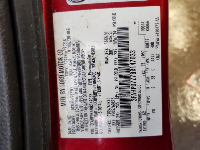 Продаж на аукціоні авто 2008 Ford Fusion, vin: 3FAHP07Z78R147033, номер лоту: 69251186