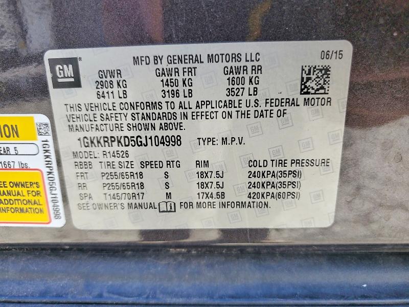 Aukcja sprzedaży 2016 Gmc Acadia, vin: 1GKKRPKD5GJ104998, numer aukcji: 69039316
