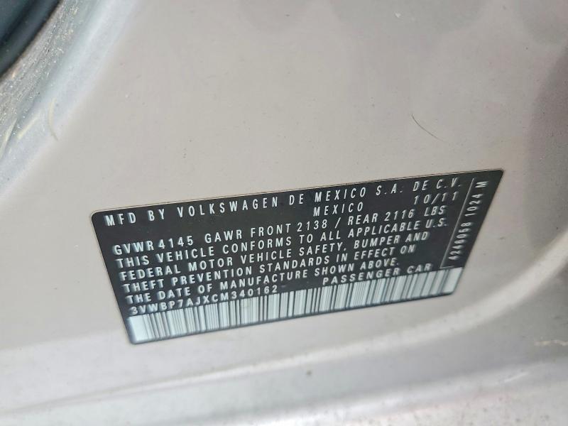 Aukcja sprzedaży 2012 Volkswagen Jetta, vin: 3VWBP7AJXCM340162, numer aukcji: 67517156