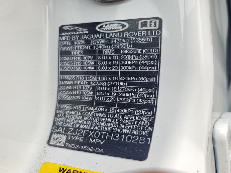 Продаж на аукціоні авто 2026 Land Rover Range Rover Evoque, vin: SALZJ2FX0TH310281, номер лоту: 67113556