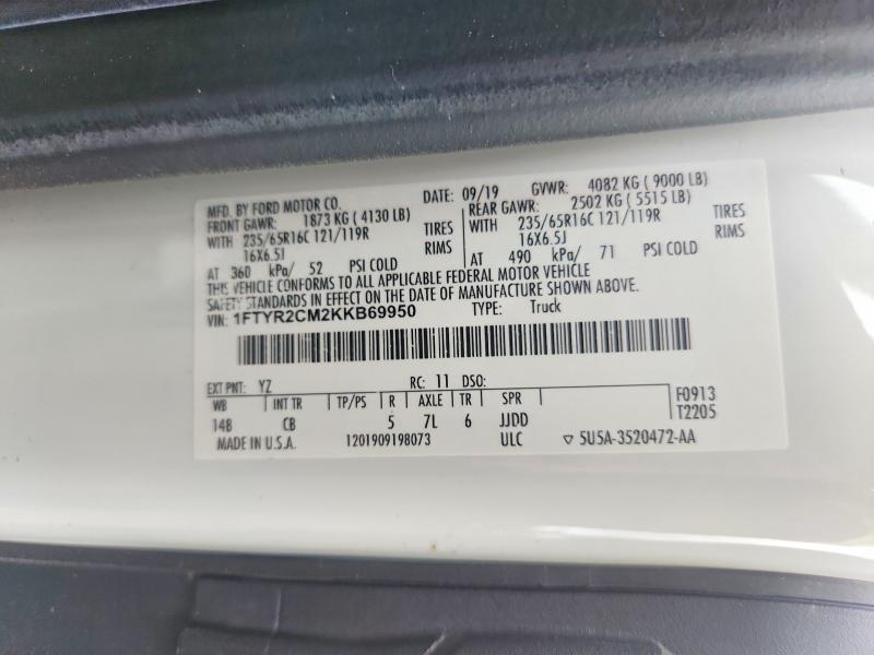 2019 Ford Transit მანქანა იყიდება აუქციონზე, vin: 1FTYR2CM2KKB69950, აუქციონის ნომერი: 70274526