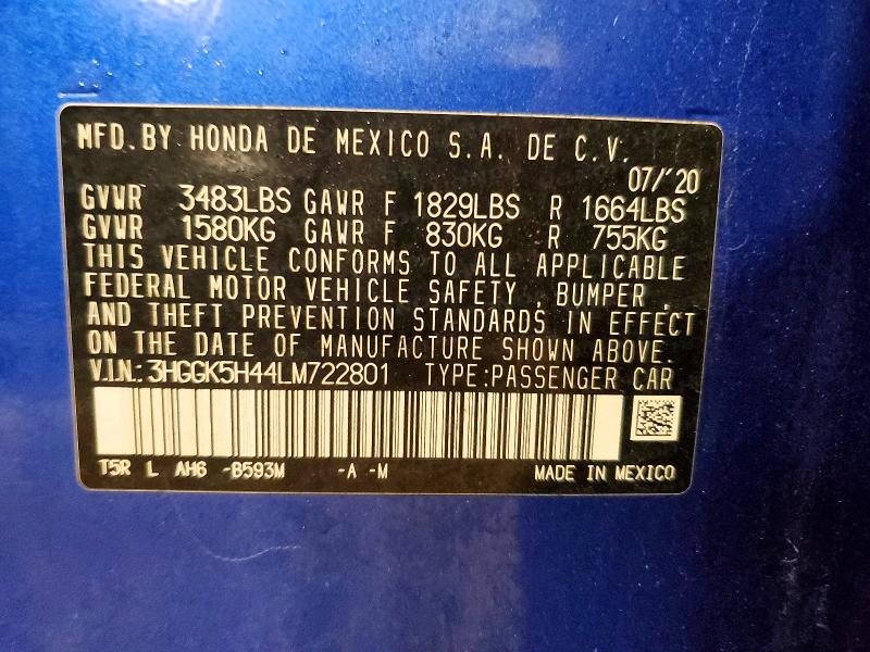 Продажа на аукционе авто 2020 Honda Fit, vin: 3HGGK5H44LM722801, номер лота: 67464876