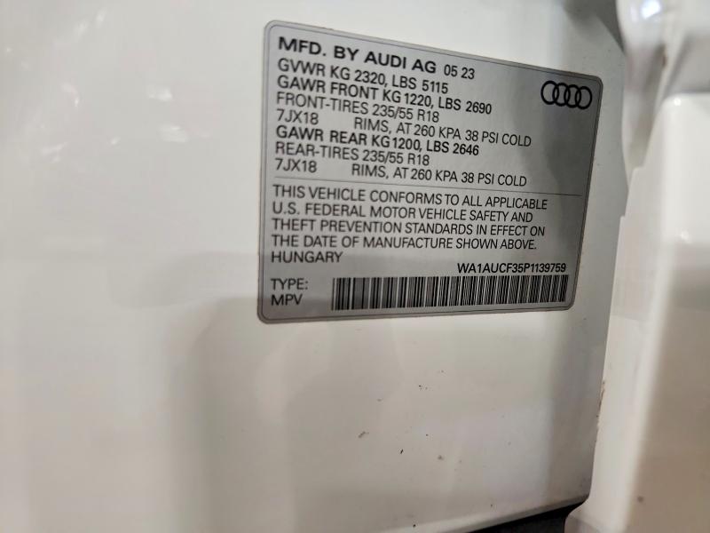 69340096 :رقم المزاد ، WA1AUCF35P1139759 vin ، 2023 Audi Q3 مزاد بيع