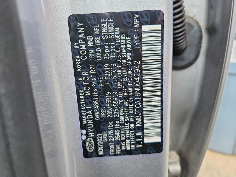 2022 Hyundai Tucson მანქანა იყიდება აუქციონზე, vin: KM8JFCA18NU042942, აუქციონის ნომერი: 68512866