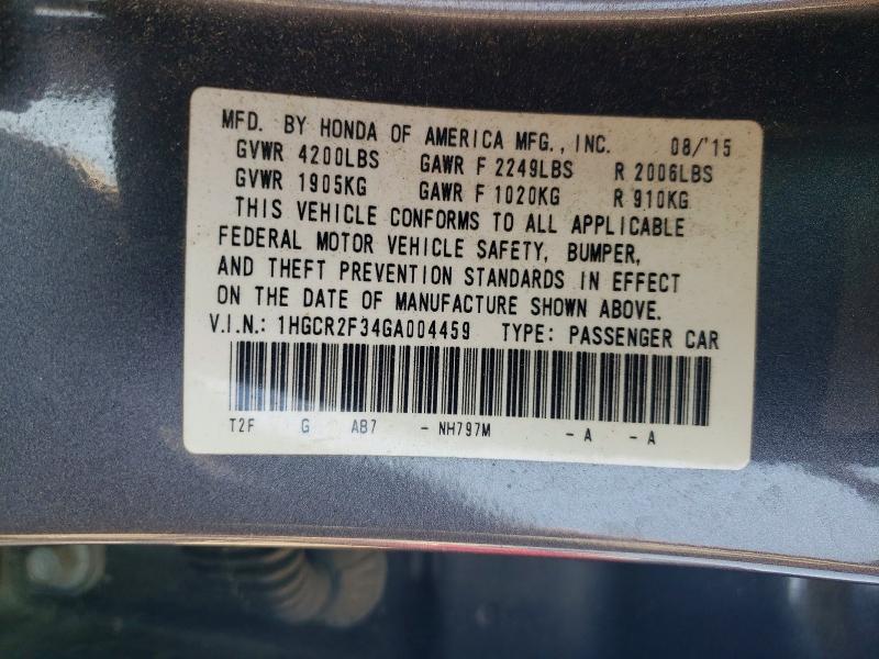 2016 Honda Accord მანქანა იყიდება აუქციონზე, vin: 1HGCR2F34GA004459, აუქციონის ნომერი: 69641796