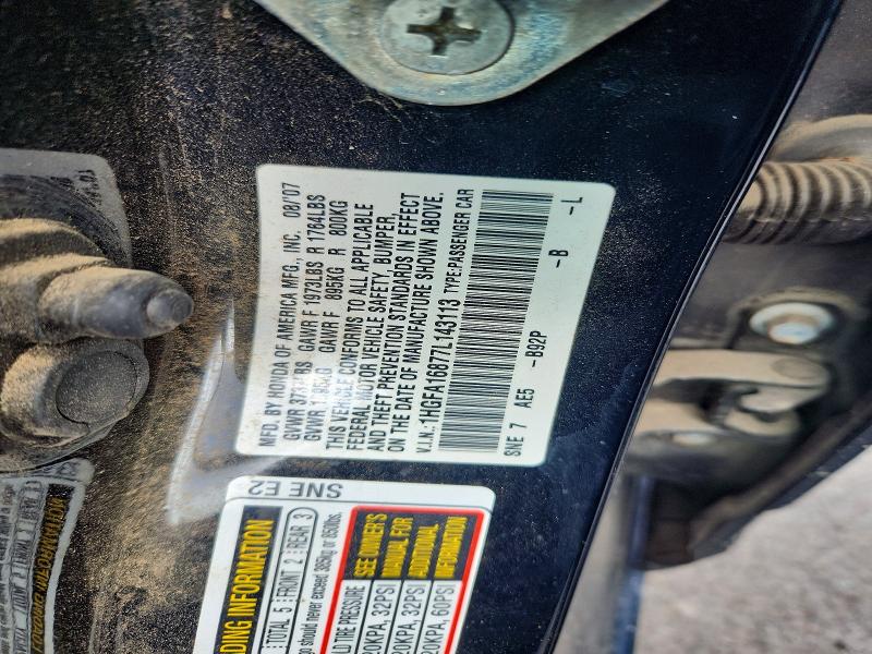 Продаж на аукціоні авто 2007 Honda Civic, vin: 1HGFA16877L143113, номер лоту: 67794906