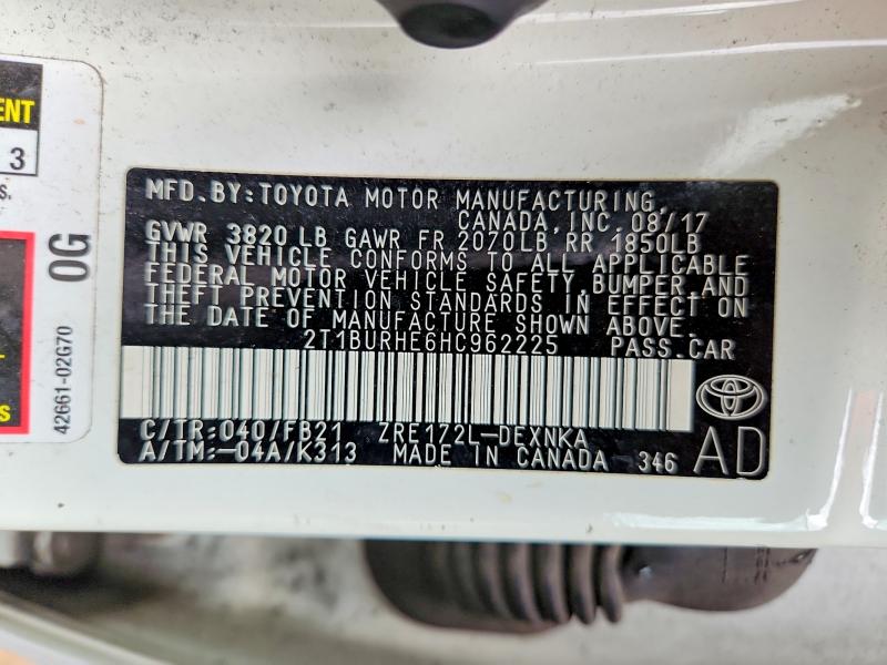 68925336 :رقم المزاد ، 2T1BURHE6HC962225 vin ، 2017 Toyota Corolla مزاد بيع
