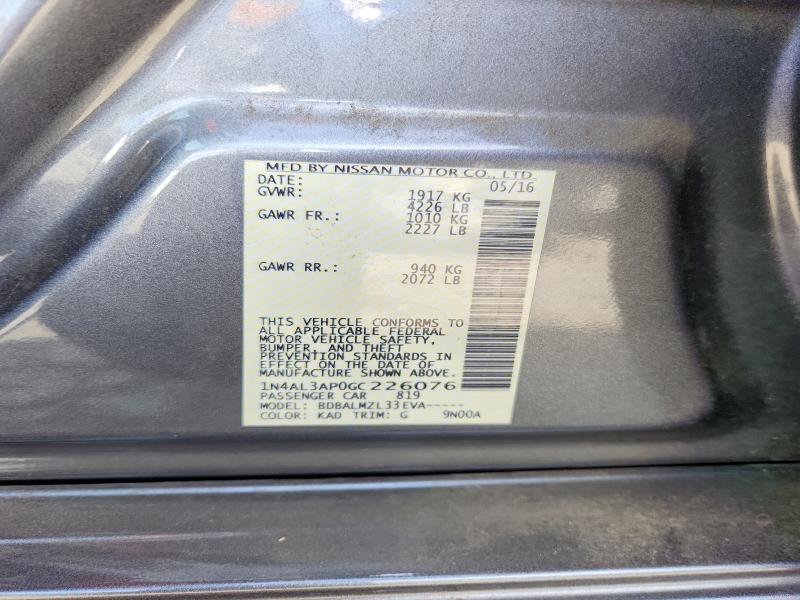 2016 Nissan Altima მანქანა იყიდება აუქციონზე, vin: 1N4AL3AP0GC226076, აუქციონის ნომერი: 70675726