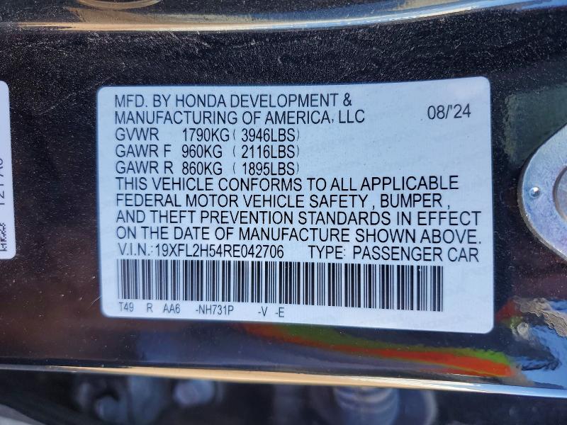 Продажа на аукционе авто 2024 Honda Civic, vin: 19XFL2H54RE042706, номер лота: 67483096