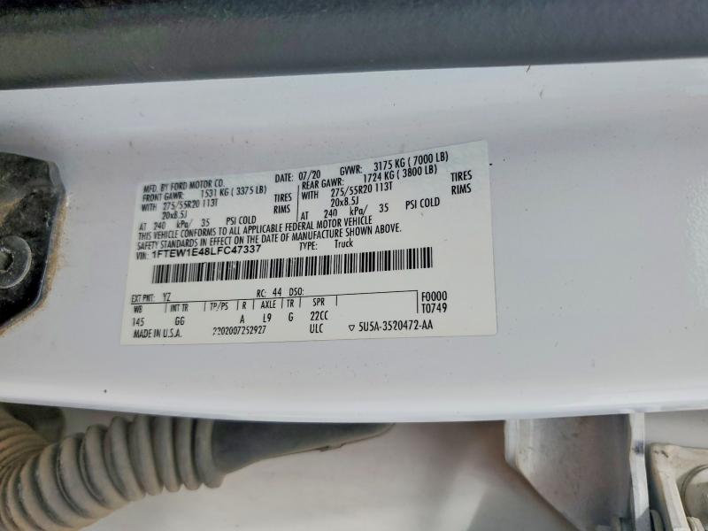Aukcja sprzedaży 2020 Ford F150, vin: 1FTEW1E48LFC47337, numer aukcji: 67556866