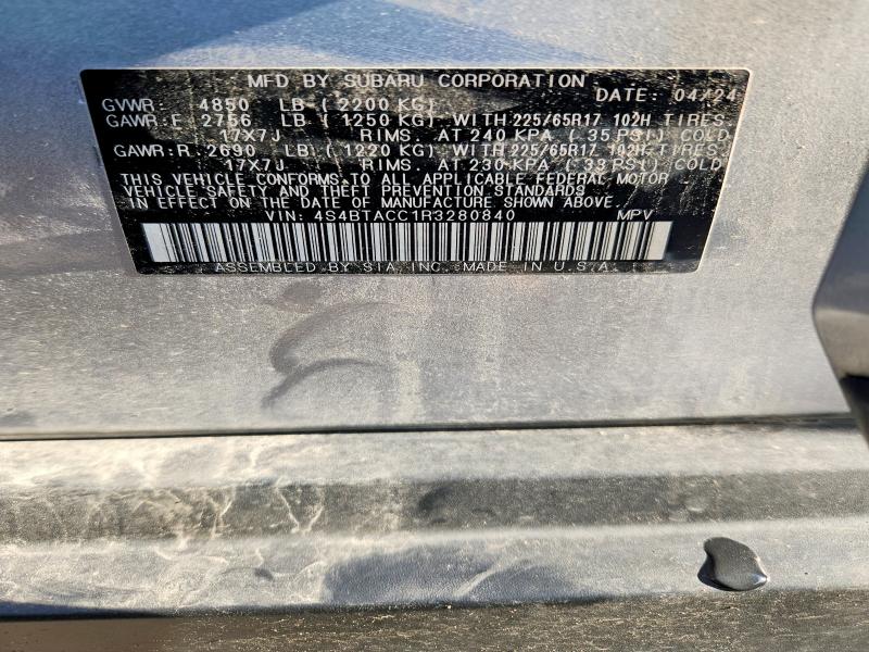 2024 Subaru Outback მანქანა იყიდება აუქციონზე, vin: 4S4BTACC1R3280840, აუქციონის ნომერი: 68154366