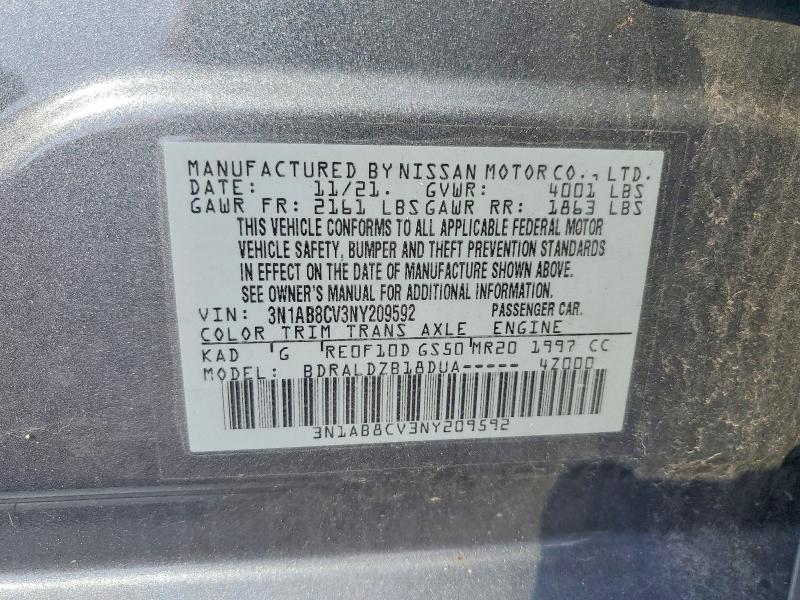 2022 Nissan Sentra მანქანა იყიდება აუქციონზე, vin: 3N1AB8CV3NY209592, აუქციონის ნომერი: 67974256