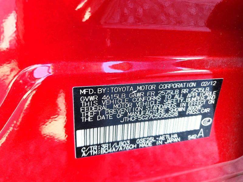 68245016 :رقم المزاد ، JTHCF5C27C5056528 vin ، 2012 Lexus Is مزاد بيع