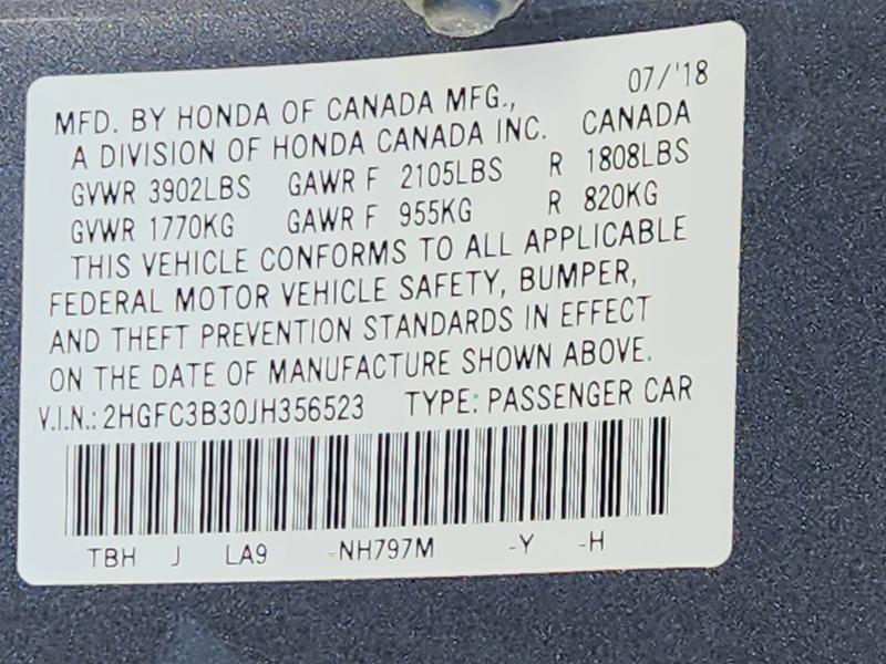 2018 Honda Civic მანქანა იყიდება აუქციონზე, vin: 2HGFC3B30JH356523, აუქციონის ნომერი: 70685306