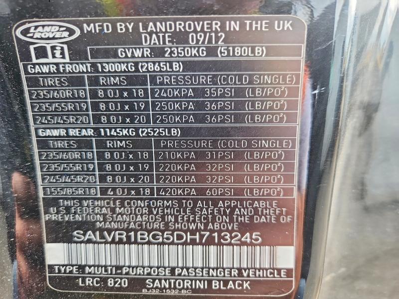 68445316 :رقم المزاد ، SALVR1BG5DH713245 vin ، 2013 Land Rover Range Rover Evoque مزاد بيع