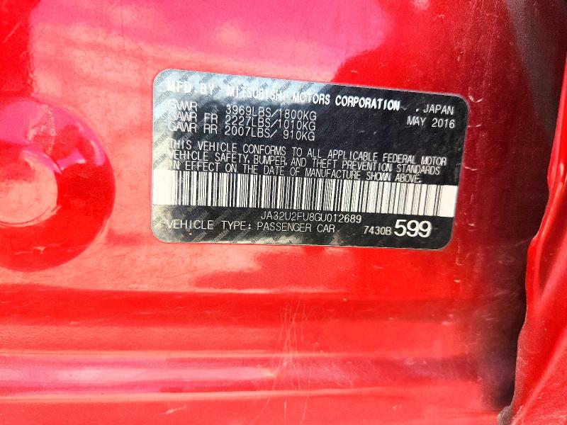 Продаж на аукціоні авто 2016 Mitsubishi Lancer, vin: JA32U2FU8GU012689, номер лоту: 69918426