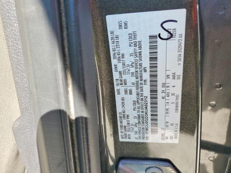 Продажа на аукционе авто 2019 Ford Escape, vin: 1FMCU0GD3KUA02312, номер лота: 70513456