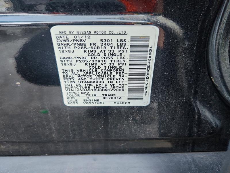 Продажа на аукционе авто 2012 Infiniti Fx35, vin: JN8AS1MU0CM122036, номер лота: 67495736