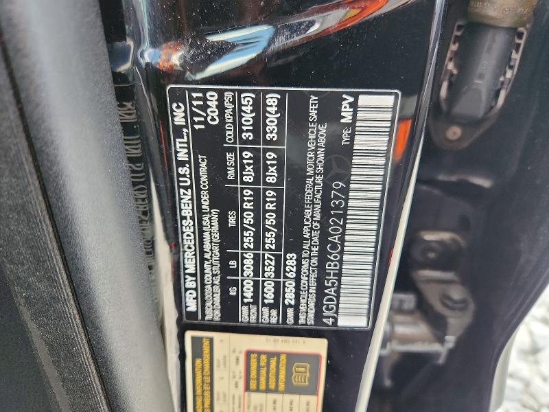 Aukcja sprzedaży 2012 Mercedes-benz Ml, vin: 4JGDA5HB6CA021379, numer aukcji: 68377926