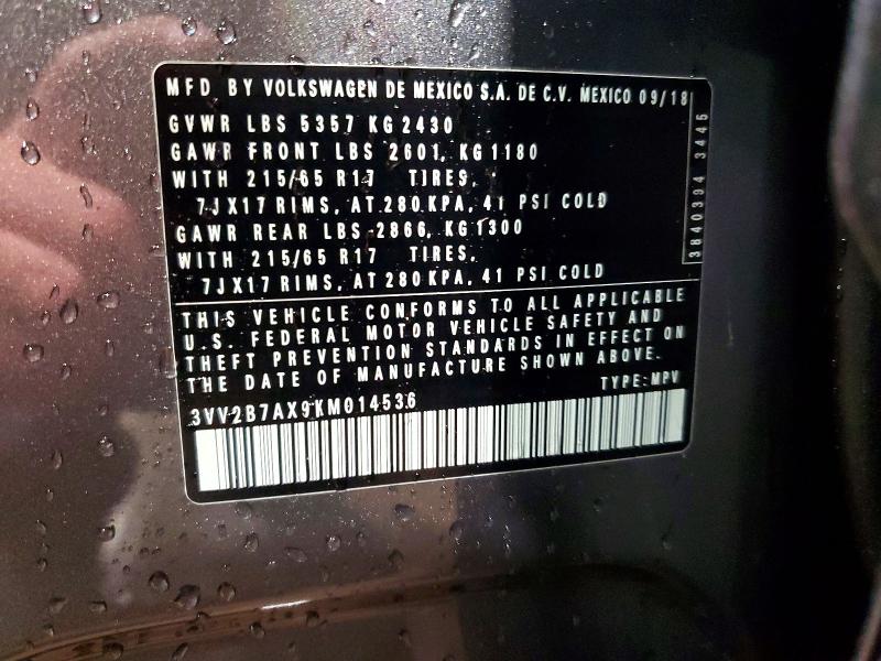 70693566 :رقم المزاد ، 3VV2B7AX9KM014536 vin ، 2019 Volkswagen Tiguan مزاد بيع