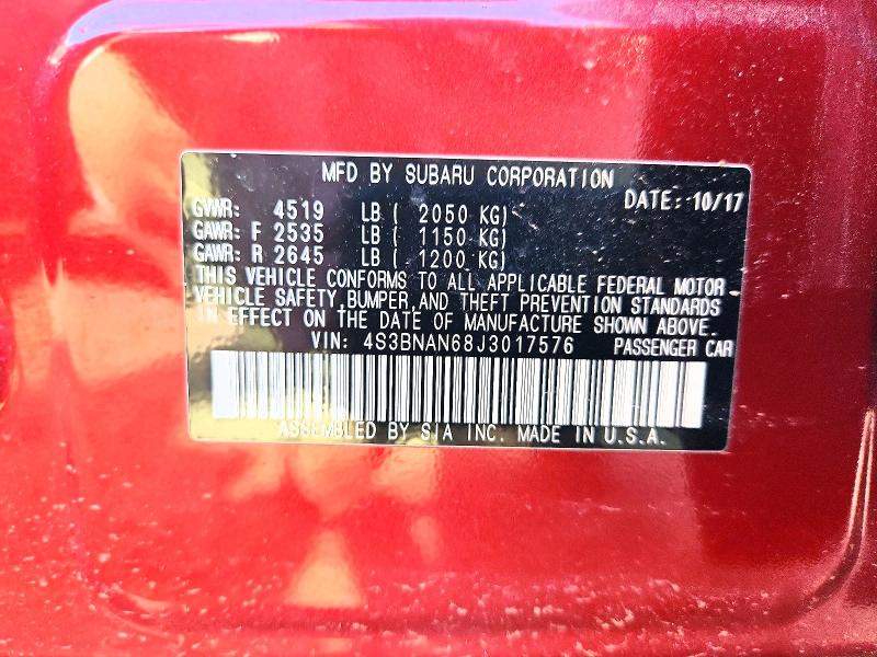 Aukcja sprzedaży 2018 Subaru Legacy, vin: 4S3BNAN68J3017576, numer aukcji: 68614996