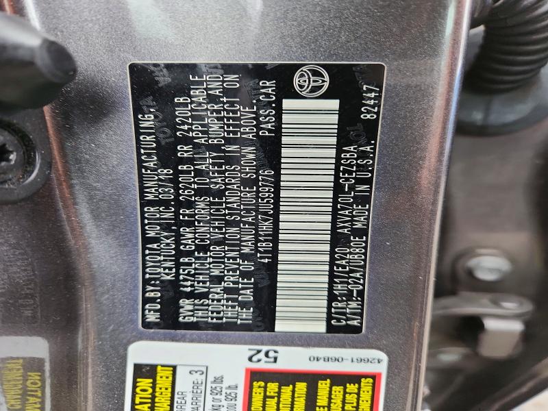 69455696 :رقم المزاد ، 4T1B11HK7JU599776 vin ، 2018 Toyota Camry مزاد بيع