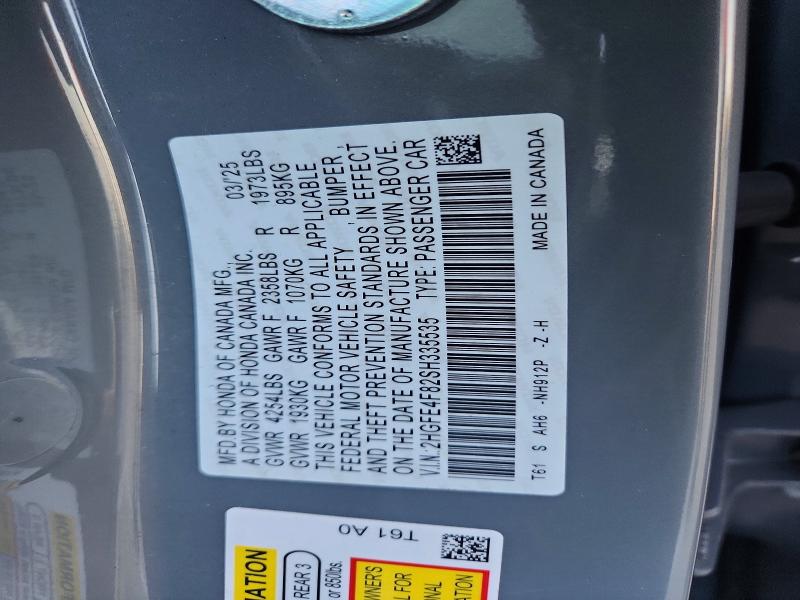 Продажа на аукционе авто 2025 Honda Civic, vin: 2HGFE4F82SH335535, номер лота: 67310536