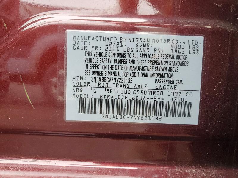 2022 Nissan Sentra მანქანა იყიდება აუქციონზე, vin: 3N1AB8CV7NY221132, აუქციონის ნომერი: 69223056