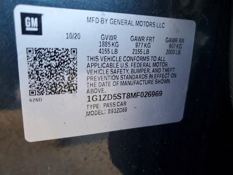 70116166 :رقم المزاد ، 1G1ZD5ST8MF026969 vin ، 2021 Chevrolet Malibu مزاد بيع