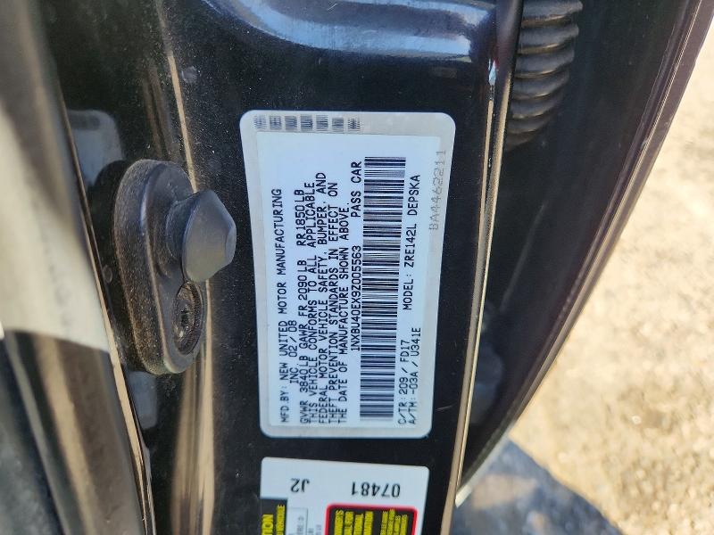 71102956 :رقم المزاد ، 1NXBU40EX9Z005563 vin ، 2009 Toyota Corolla مزاد بيع