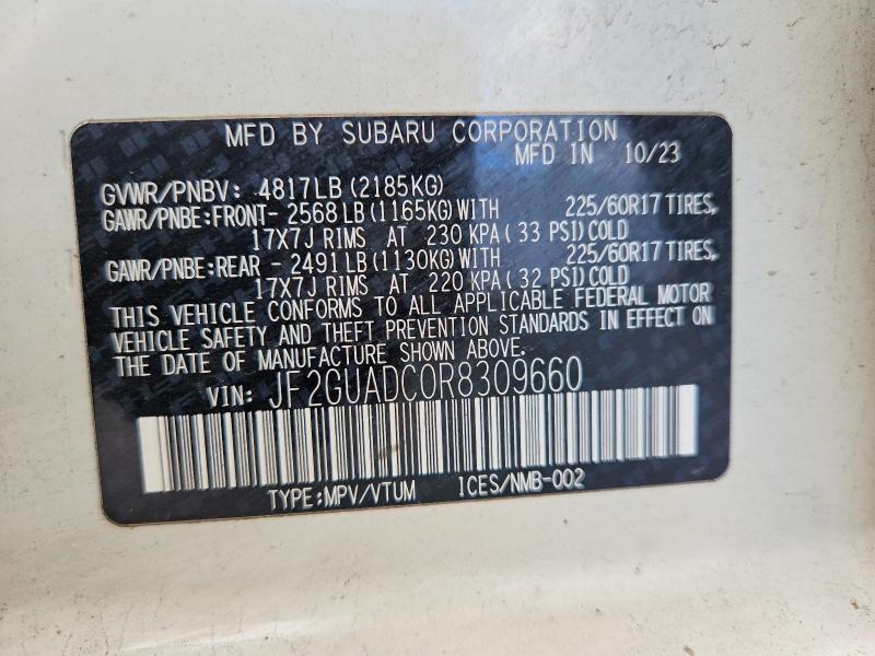 Aukcja sprzedaży 2024 Subaru Crosstrek, vin: JF2GUADC0R8309660, numer aukcji: 69560556