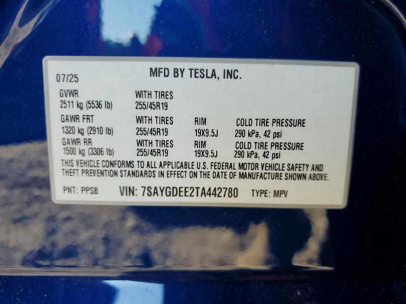 2026 Tesla Model Y მანქანა იყიდება აუქციონზე, vin: 7SAYGDEE2TA442780, აუქციონის ნომერი: 67773526