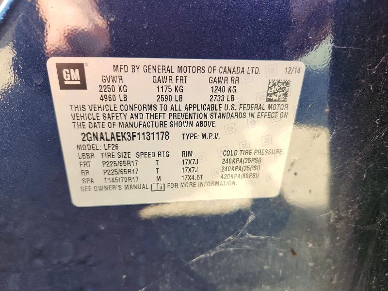 68860066 :رقم المزاد ، 2GNALAEK3F1131178 vin ، 2015 Chevrolet Equinox مزاد بيع