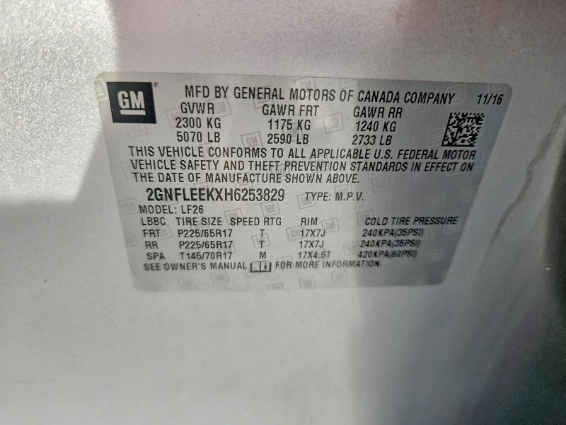 Aukcja sprzedaży 2017 Chevrolet Equinox, vin: 2GNFLEEKXH6253829, numer aukcji: 70460826