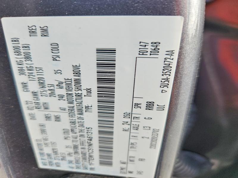 69442996 :رقم المزاد ، 1FTEW1C51NFA61315 vin ، 2022 Ford F150 مزاد بيع