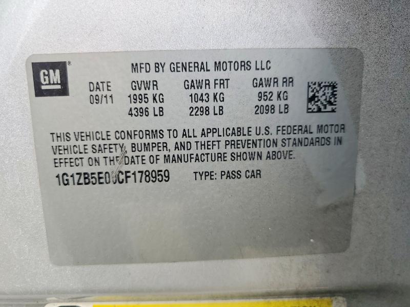 70612476 :رقم المزاد ، 1G1ZB5E00CF178959 vin ، 2012 Chevrolet Malibu مزاد بيع