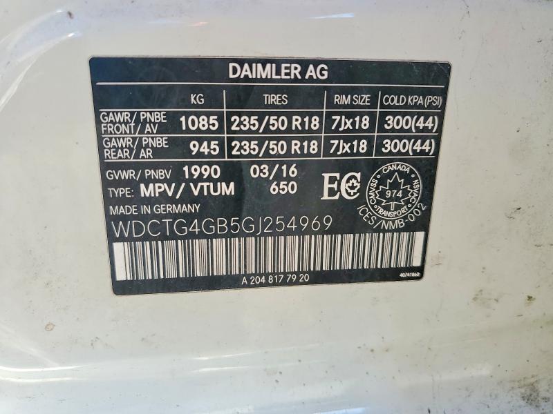 Auction sale of the 2016 Mercedes-benz Gla, vin: WDCTG4GB5GJ254969, lot number: 69682216