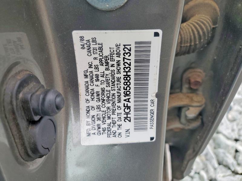 2008 Honda Civic მანქანა იყიდება აუქციონზე, vin: 2HGFA16588H327321, აუქციონის ნომერი: 70237246