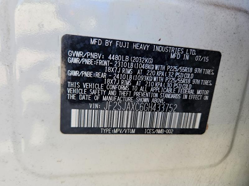 Продаж на аукціоні авто 2016 Subaru Forester, vin: JF2SJAXC6GH433752, номер лоту: 69343956