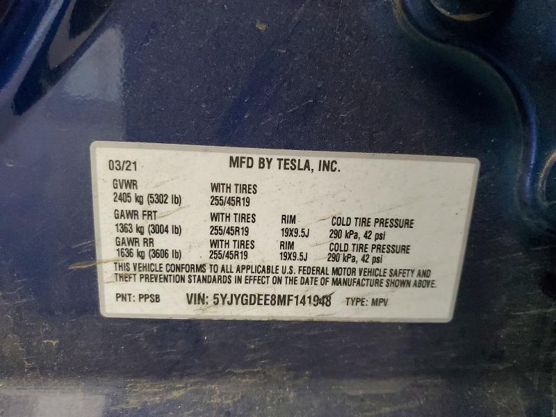 Продажа на аукционе авто 2021 Tesla Model Y, vin: 5YJYGDEE8MF141948, номер лота: 67168746