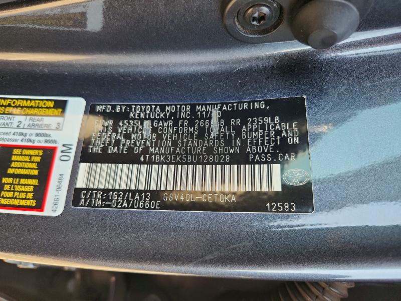 2011 Toyota Camry მანქანა იყიდება აუქციონზე, vin: 4T1BK3EK5BU128028, აუქციონის ნომერი: 70144416
