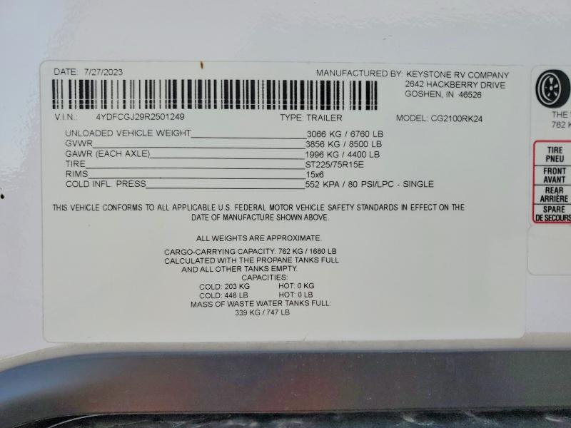 Auction sale of the 2024 Keystone Cougar, vin: 4YDFCGJ29R2501249, lot number: 68608066