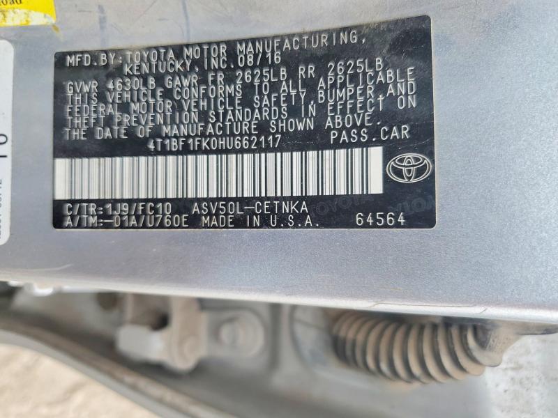 Aukcja sprzedaży 2017 Toyota Camry, vin: 4T1BF1FK0HU662117, numer aukcji: 67514576
