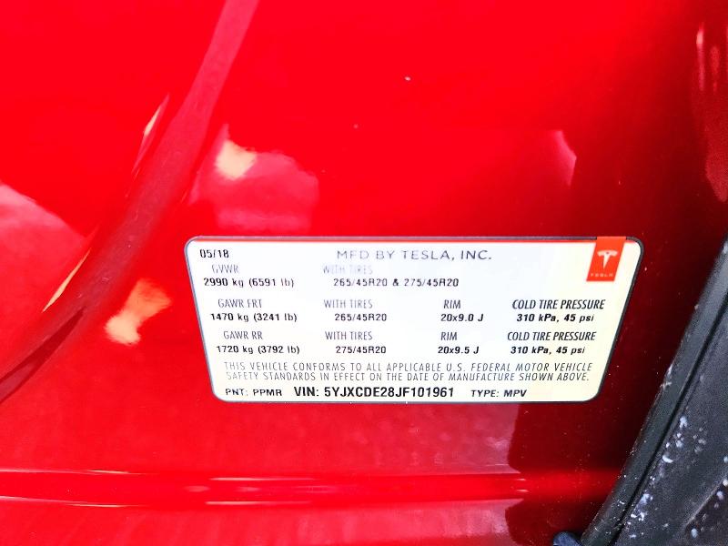68326356 :رقم المزاد ، 5YJXCDE28JF101961 vin ، 2018 Tesla Model X مزاد بيع