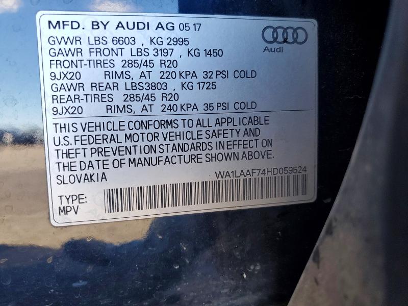 Aukcja sprzedaży 2017 Audi Q7, vin: WA1LAAF74HD059524, numer aukcji: 68163206