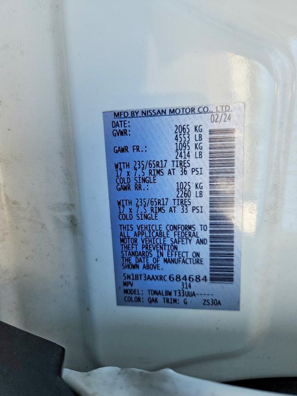Aukcja sprzedaży 2024 Nissan Rogue, vin: 5N1BT3AAXRC684684, numer aukcji: 68715616